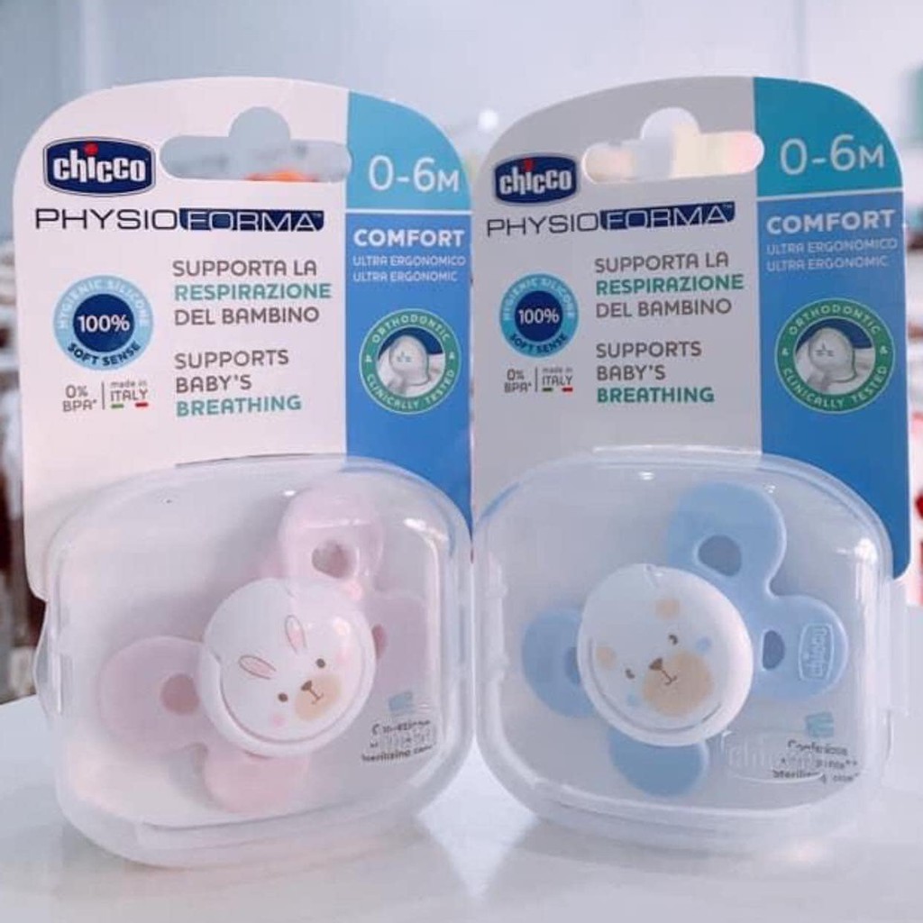 Ty ngậm Silicone Chicco có hộp từ 0-6m