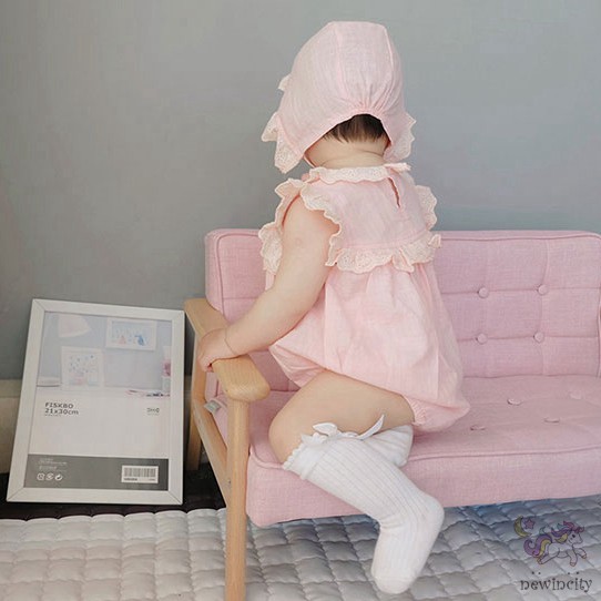 Bộ Áo Liền Quần &amp; Mũ Trùm Đầu Phối Ren Cho Bé Gái Sơ Sinh