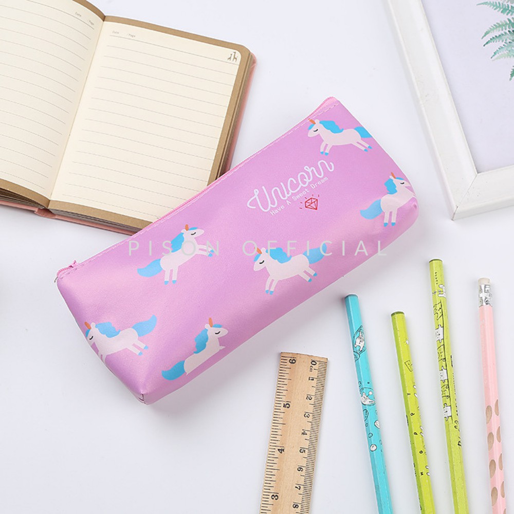 Hộp bút hình Unicorn da Pu Pison, bao bút họa tiết dễ thương 19.5*8.5*2cm  – PVN1792 – 1 cái