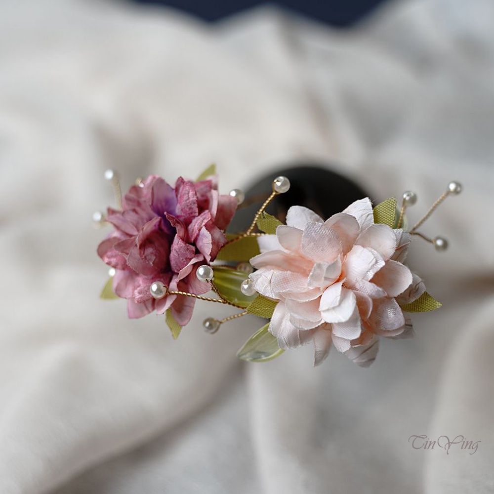 GETNOIVAS Trâm Cài Tóc Chữ U Bằng Vải Lụa Hình Hoa Mẫu Đơn Phong Cách Trung Quốc