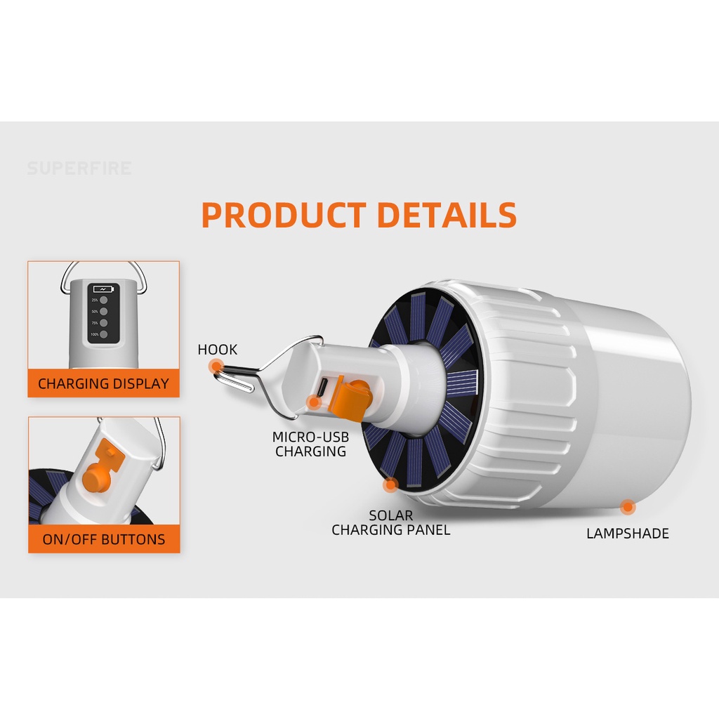 Superfire GT10 Đèn Năng Lượng Mặt Trời Lampu Pasar Malam Đèn LED Sạc Ngoài Trời Kem Lampu Đèn Lồng Ngoài Trời Đèn Khẩn Cấp Lampu Ngoài Trời