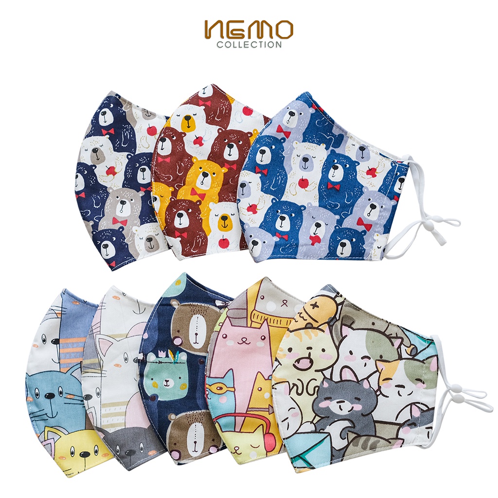 Khẩu Trang Vải 3 Lớp Họa Tiết NEMO, có nút tăng giảm dây dễ điều chỉnh - KTHTG