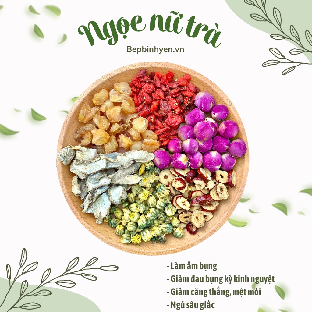 Ngọc Nữ Trà - Trà Hoa Thảo Mộc Làm Ấm Người, Giảm Đau Bụng Kinh, Cải Thiện Giấc Ngủ Bếp Bình Yên - 150gram