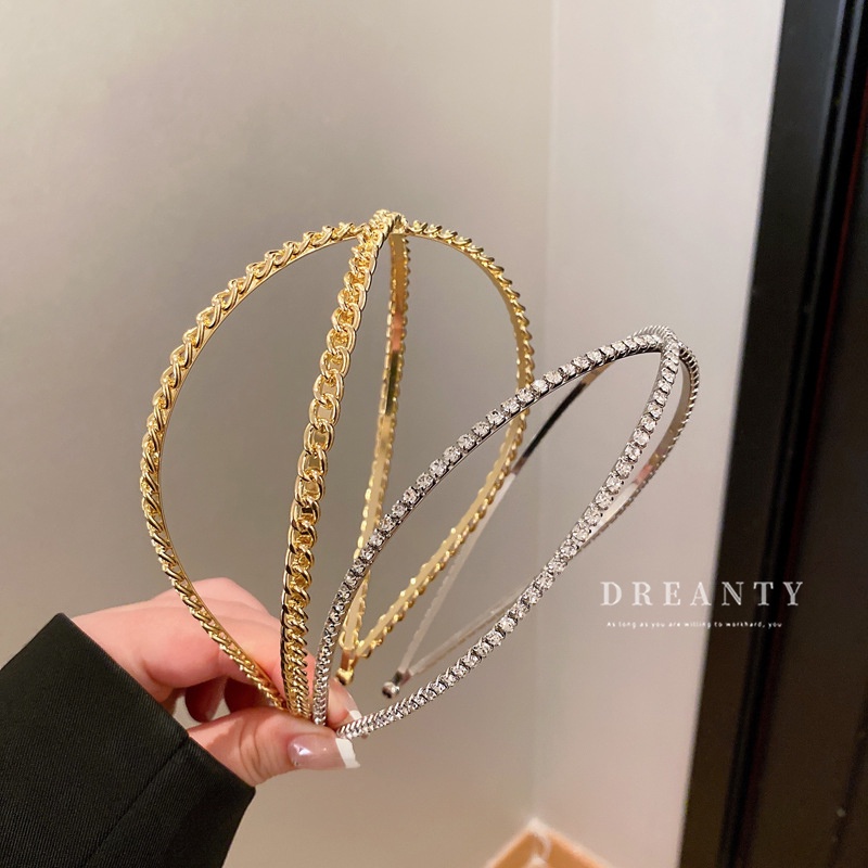 Băng Đô Cài Tóc Bằng Kim Loại Đính Đá Phong Cách Thời Trang Mới