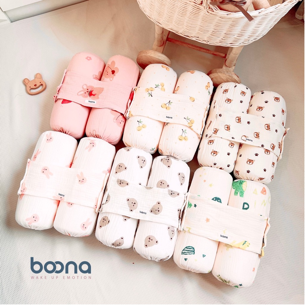 Gối chặn cao su non BOONA 2in1 vỏ muslin mềm mại, ruột gối cao su non cao cấp, đàn hồi, giữ phom cho bé ngủ ngon