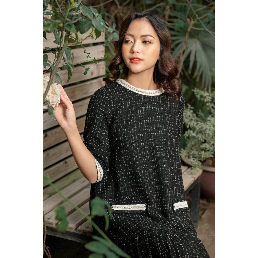 Sale Sốc Váy bầu thu đông thiết kế dạ tweed cổ viền trai /Váy bầu dáng xuông ấm áp mùa đông Bella mama