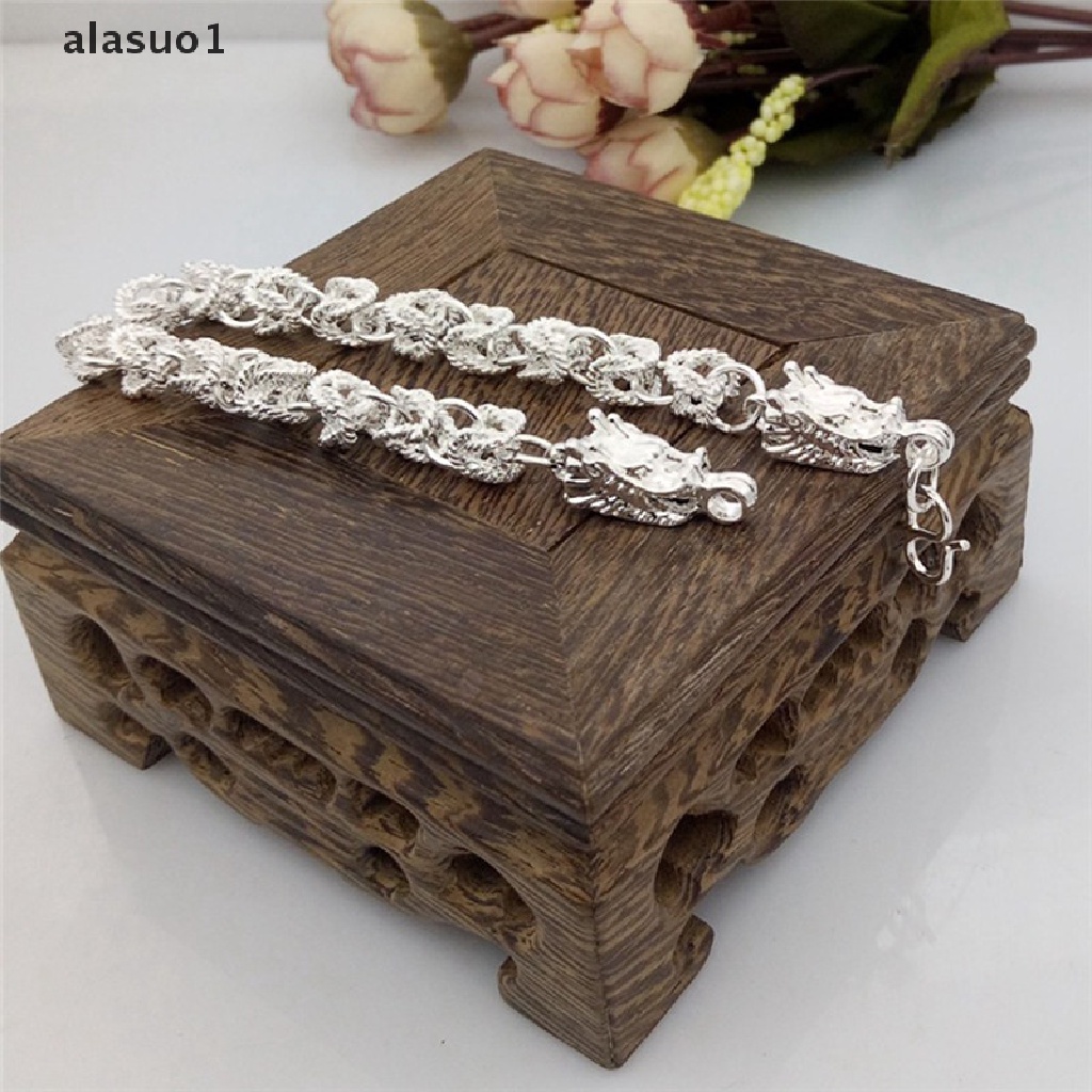 [alasuo1] Vòng Đeo Tay Dây Xích Mạ Bạc Hình Rồng Thời Trang Mới Làm Quà Tặng Cho Nam [VN]