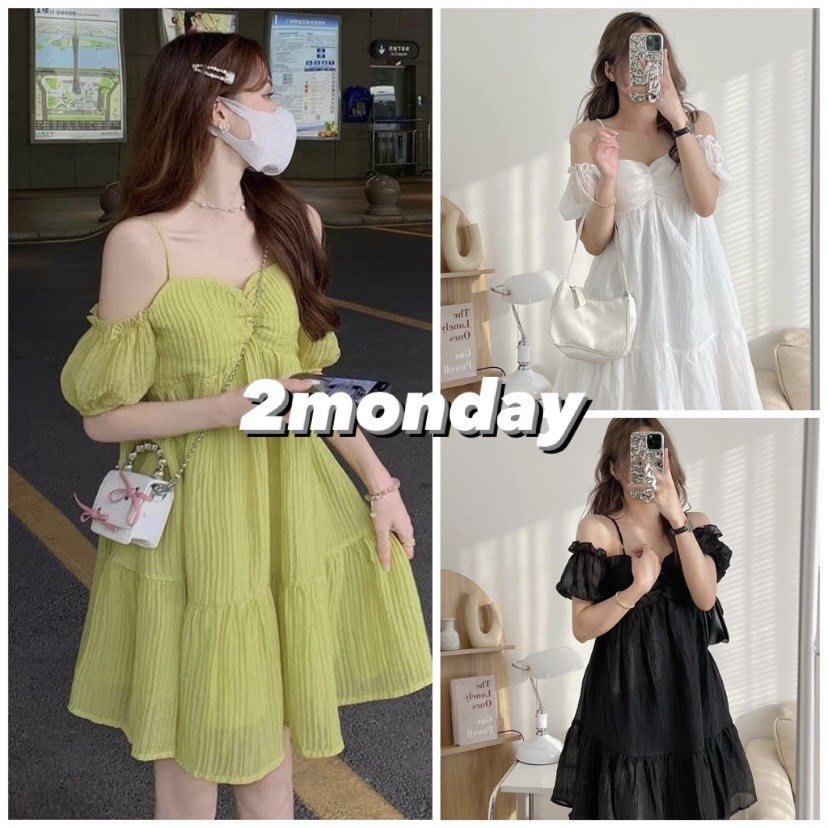 [Sẵn/Video] Váy Đầm Tơ Trễ Vai Độn Ngực 2 Lớp Siêu Sang Chảnh Helen Dress | BigBuy360 - bigbuy360.vn