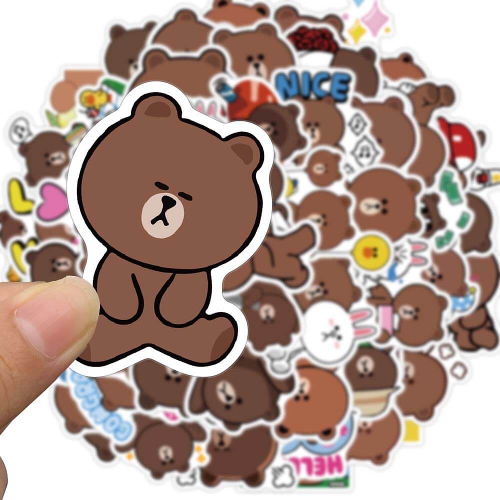 Set 50 Miếng Dán Họa Tiết Hoạt Hình Line Friends Chống Thấm Nước Trang Trí Va Li / Xe Đạp / Xe Moto / Xe Hơi