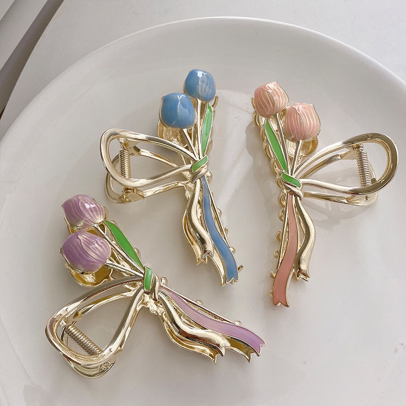 Kẹp Tóc Một Bên Bằng Kim Loại Hình Hoa Tulip Thanh Lịch Dễ Phối Đồ Phong Cách Hàn Quốc Cho Nữ