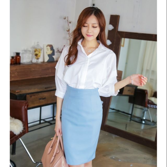 [ Mã WASTRUN4 giảm 10% tối đa 30K đơn 99K] M18-Chân váy bút chì xanh nơ công sở