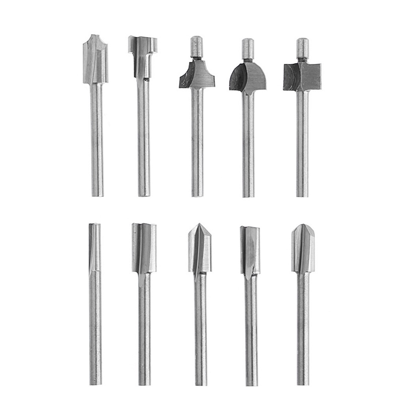Bộ 10 Mũi Phay Router HSS Kích Thước 1 / 8 &quot;3mm