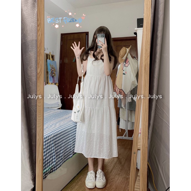 [Mã FAGREEN245 giảm 10% tối đa 30K đơn 99K] Váy thô 2 dây thêu hoa (ảnh thật shop chụp kèm video)