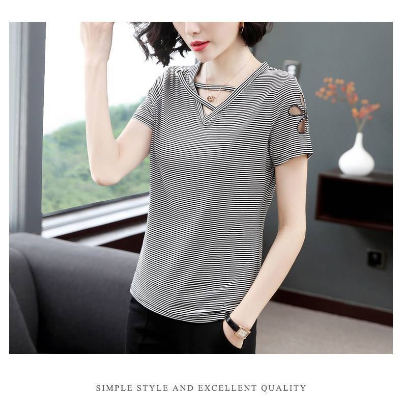 Áo Thun Tay Ngắn Cổ Chữ V Thời Trang Cho Phụ Nữ Trung Niên