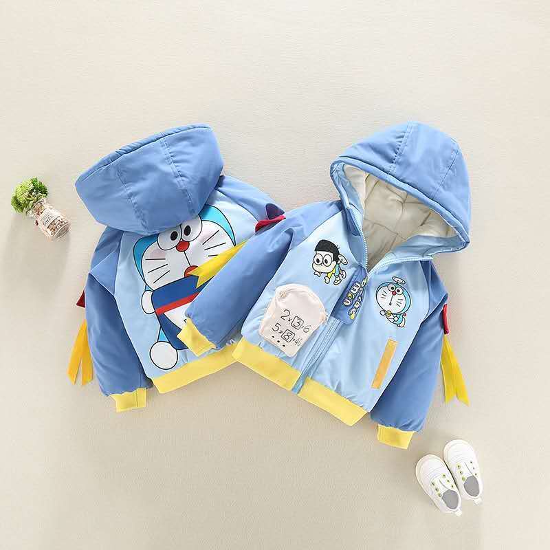 Áo Khoác Có Mũ Vải Cotton Dày In Hoạt Hình Doraemon Thời Trang 2022 Cho Bé