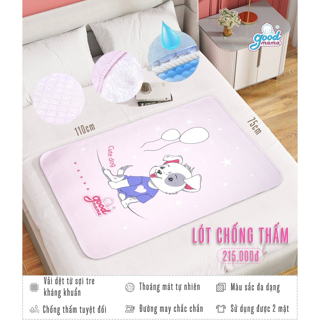 LÓT CHỐNG THẤM GOODMAMA SƠ SINH SỢI TRE 4 LỚP-HÀNG XỊN CÔNG TY