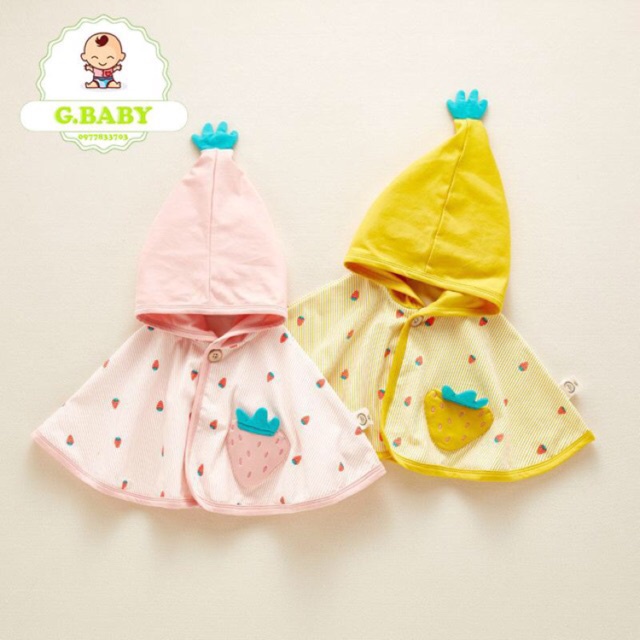 Áo choàng cánh dơi Dâu Vàng cho bé 9 - 16kg mẫu xinh xắn chất liệu cotton vải dày đẹp dễ thương