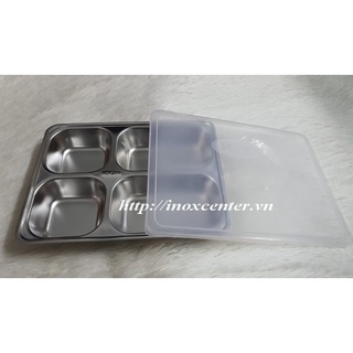 KHAY CƠM PHẦN 4 NGĂN SÂU LÒNG inox 304 ( 28x22x4 cm )