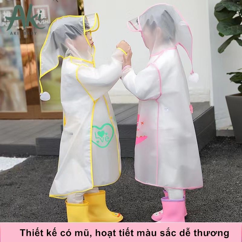 Áo mưa trẻ em cao cấp trong suốt không mùi, bộ áo mưa cho bé có mũ nhiều mẫu dễ thương