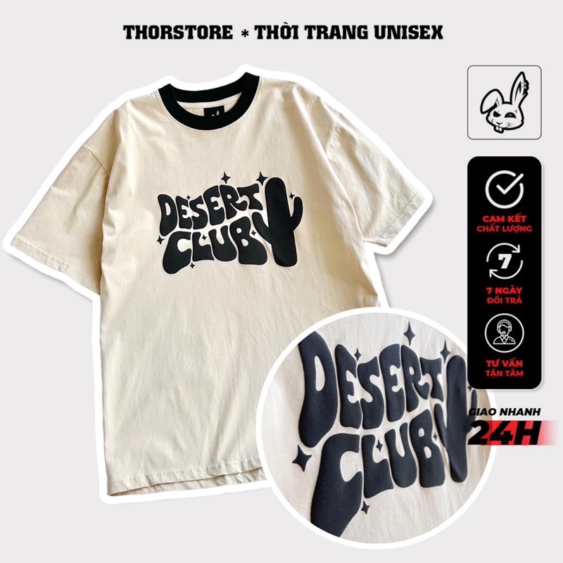 Áo thun tay lỡ nam nữ,thiết kế in nổi chữ Desert