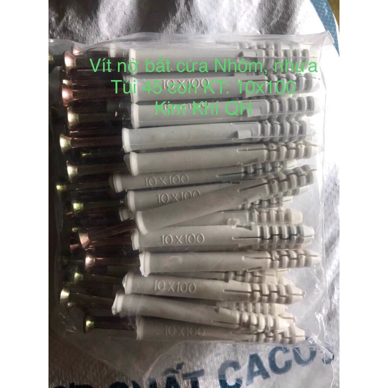 Túi vít nở bắt cửa Nhôm, nhựa 10x100 túi 45 con