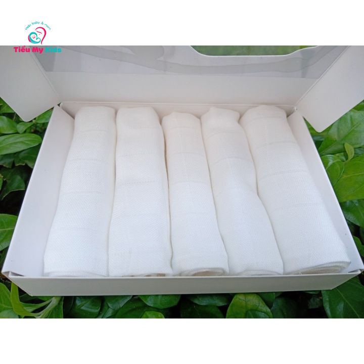 Khăn Sữa Sợi Tre Aiko 30x30cm - 5 Cái/Hộp - 100% Chất Liệu Sợi Tre Mịn Màng,thấm hút tốt mềm mại cho bé {Giá Siêu Tốtt}