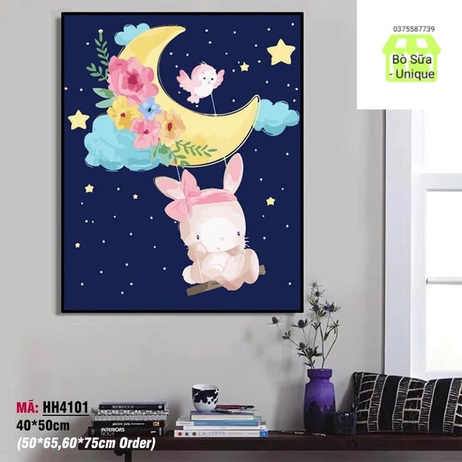 Tranh sơn dầu số hóa Thanh Lý giá size 40x50 đã căng khung và đầy đủ phụ kiện