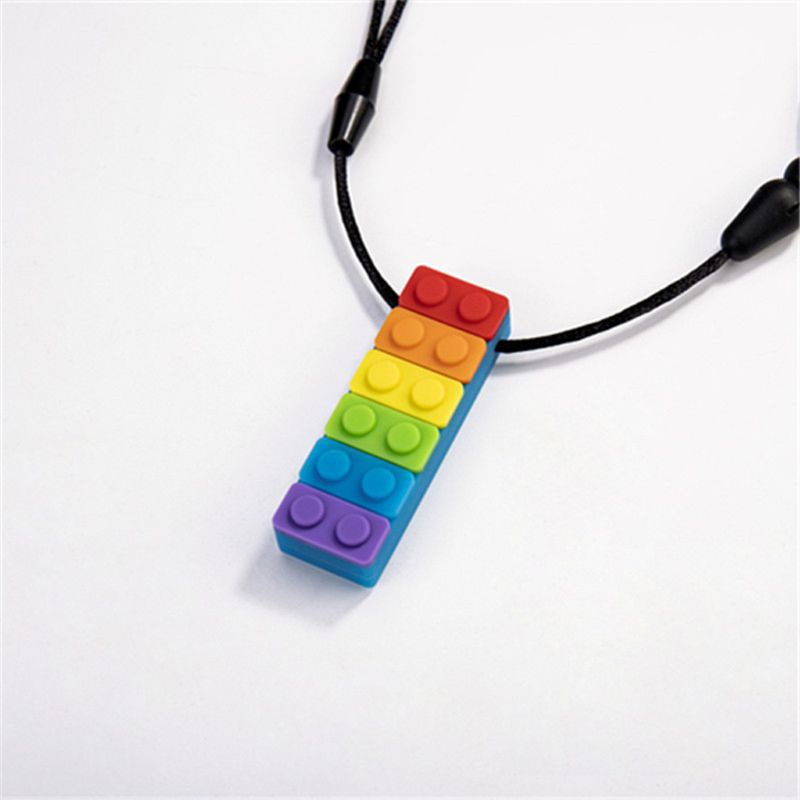 Đồ Chơi Gặm Nướu Bằng Silicone Hình Viên Gạch Màu Cầu Vồng 5 Màu Siêu Bền An Toàn Cho Bé