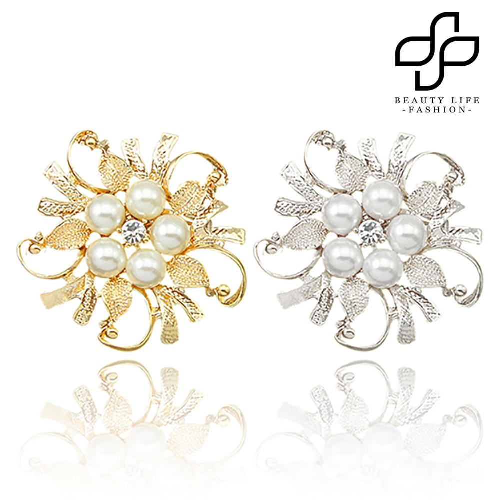 【NEW】Flower Brooch Pin Rhinestone Crystal Faux Pearl Bouquet Bridal Wedding Jewelry