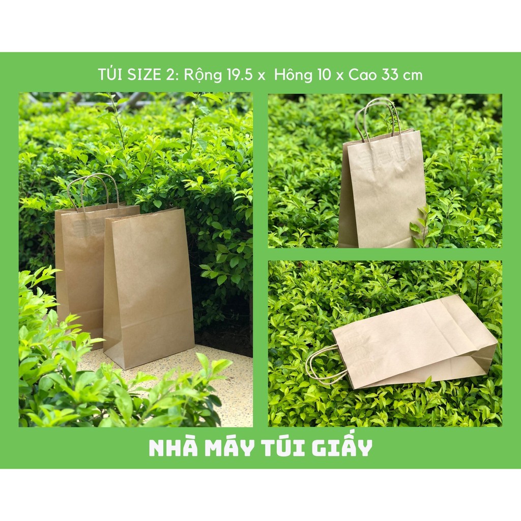 RẺ NHẤT 10 túi giấy nâu có quai Size 2:19.5x10x 33 cm túi đựng hàng 3kg