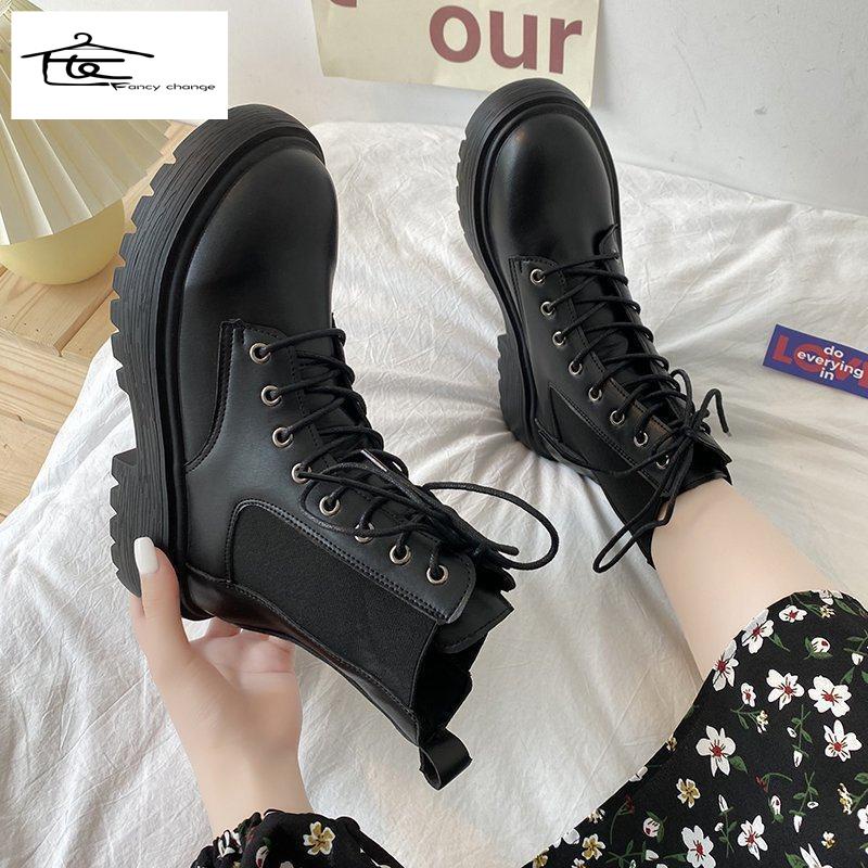 Giày Bốt Martin Mỏng Màu Đen Phong Cách Đường Phố Thời Trang Xuân Thu Cá Tính Cho Nữ