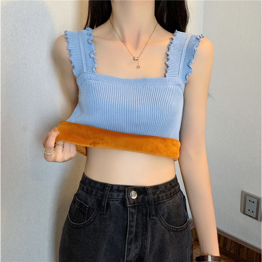 Áo dệt kim sát nách vải lông cừu dày giữ ấm mùa thu đông cho nữ