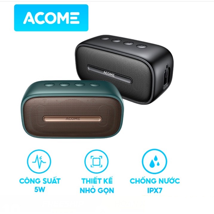 Acome A8 Loa Bluetooth Công Suất 5W Nhỏ Gọn Tiện Lợi Âm Thanh Cực Lớn Bluetooth 5.0 Chống Nước IPX7 Hàng Chính Hãng