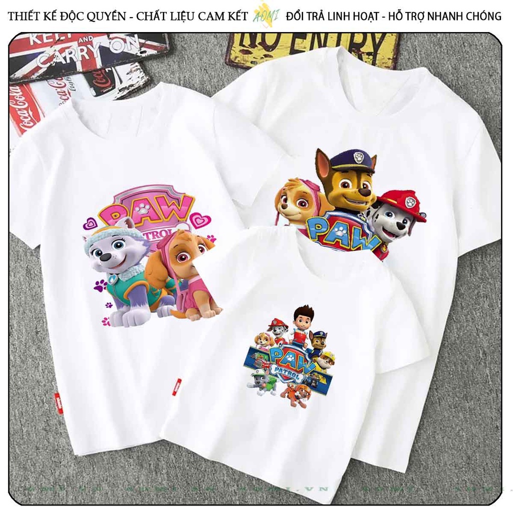 ÁO THUN UNISEX đội chó cứu hộ PHÔNG TRẮNG TAY NGẮN NAM NỮ GIA ĐÌNH CẶP ĐÔI SIZE TRẺ EM BÉ TRAI GÁI AOMIVN