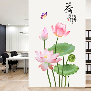 Decal dán tường hoa sen hồng