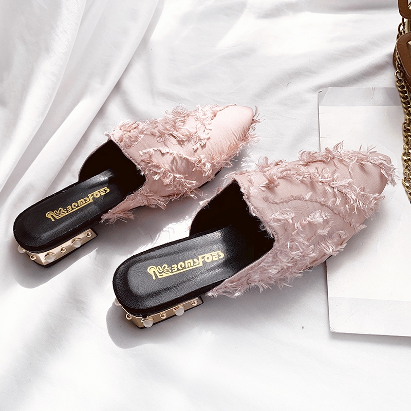 Giày mũi nhọn phối lông thời trang cho nữ