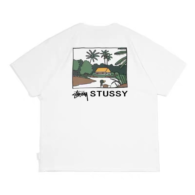 Áo Thun Cotton Tay Ngắn In Họa Tiết Hoạt Hình Stussy Độc Đáo