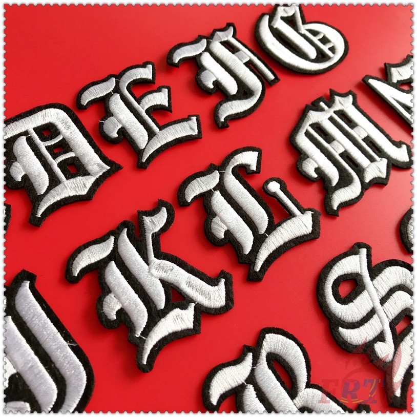 ✿ Old English Letters - White Iron-on Patch ✿ 1Pc Diy Embroidery Patch Sew on Iron on Badges Patches