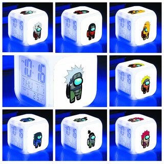 Đồng hồ báo thức để bàn đổi màu đèn led IN HÌNH Among us Sasuke Naruto game chibi