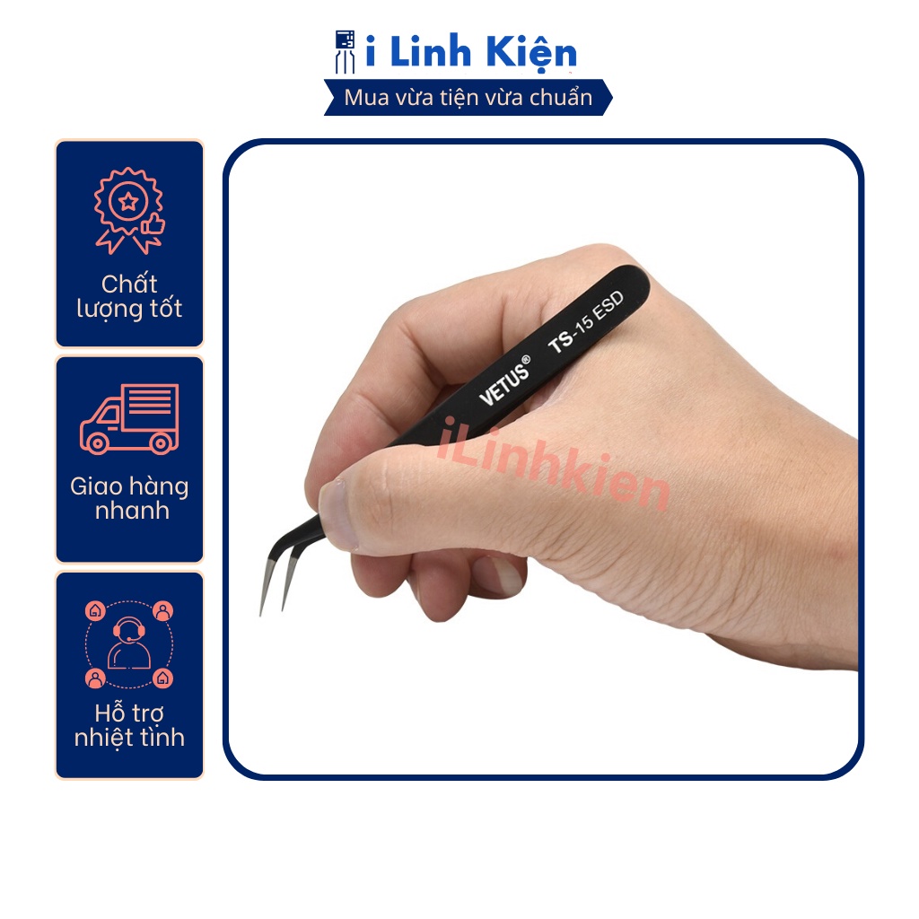 Nhíp gắp linh kiện Vetus ESD-15 loại tốt chống tĩnh điện chất liệu thép không gỉ.