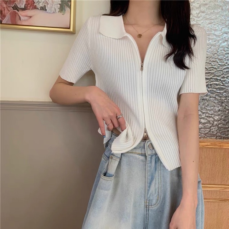 áo polo tăm cổ bẻ kéo khoá siêu hot