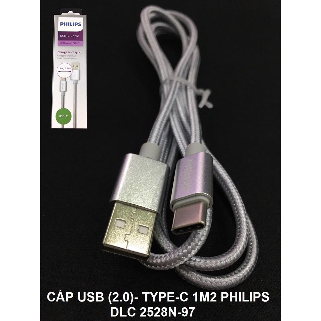 CÁP USB (2.0) -&gt; TYPE-C 1.2M PHILIPS DLC 2528 CÓ TEM CHỐNG HÀNG GIẢ