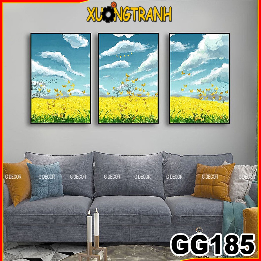 Tranh treo tường canvas 3 bức phong cách Bắc Âu 185, tranh phong cảnh trang trí phòng khách, phòng ngủ, phòng ăn,spa