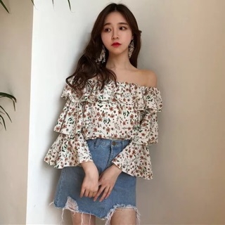Áo hoa trễ vai