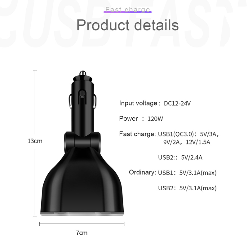 Tẩu sạc xe hơi SEAMETAL chuyển đổi có đèn xung quanh 12V/ 24V 120W thông dụng