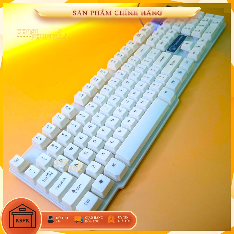 BÀN PHÍM MÁY TÍNH giả cơ màu trắng có led có dây KSPK Divipard