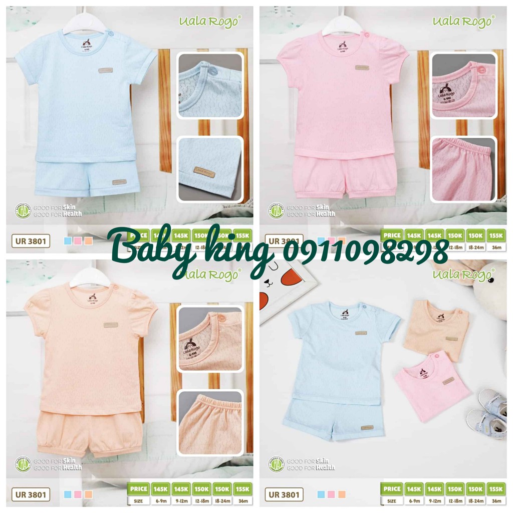 UalaRogo. Bộ cộc organic cotton vân sâu thoáng mát 3801