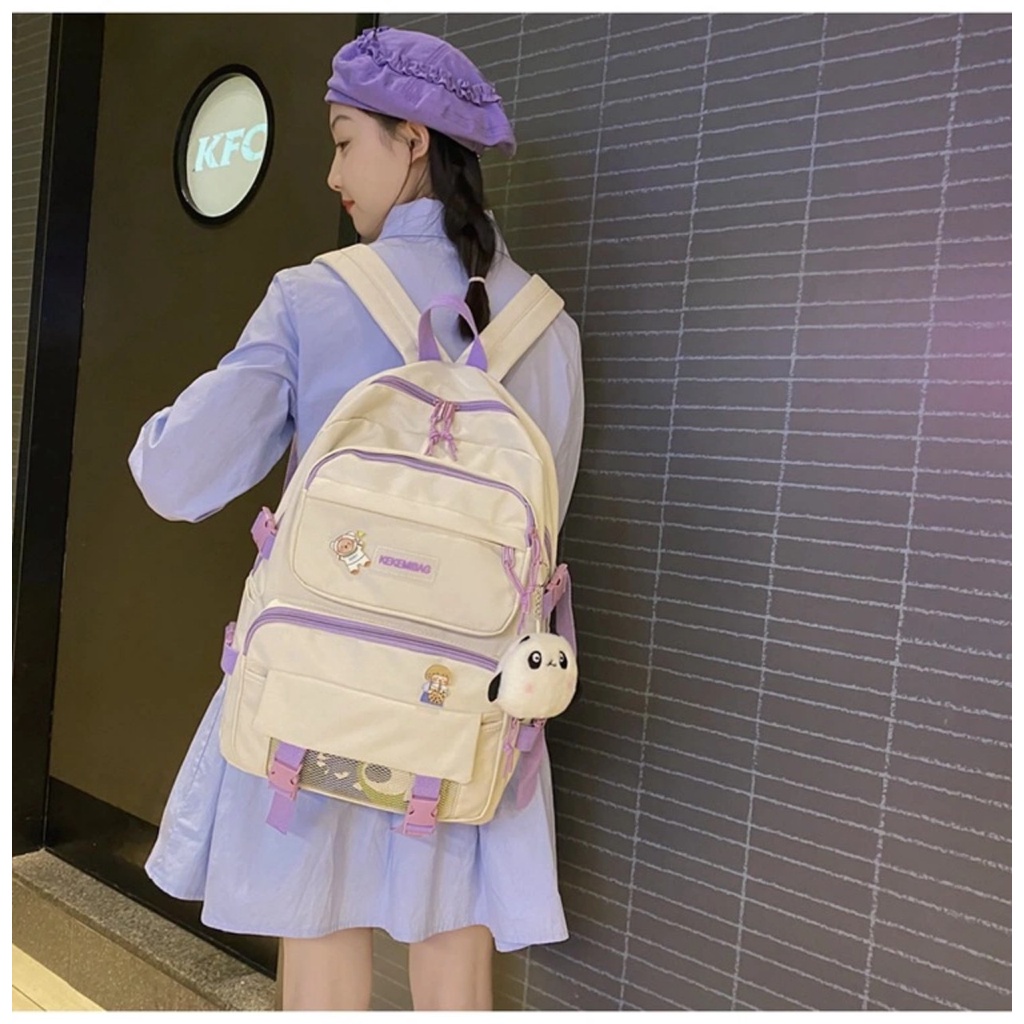 Ba lô học sinh pha lưới nhiều ngăn kekemi  phong cách Hàn Quốc BL6334