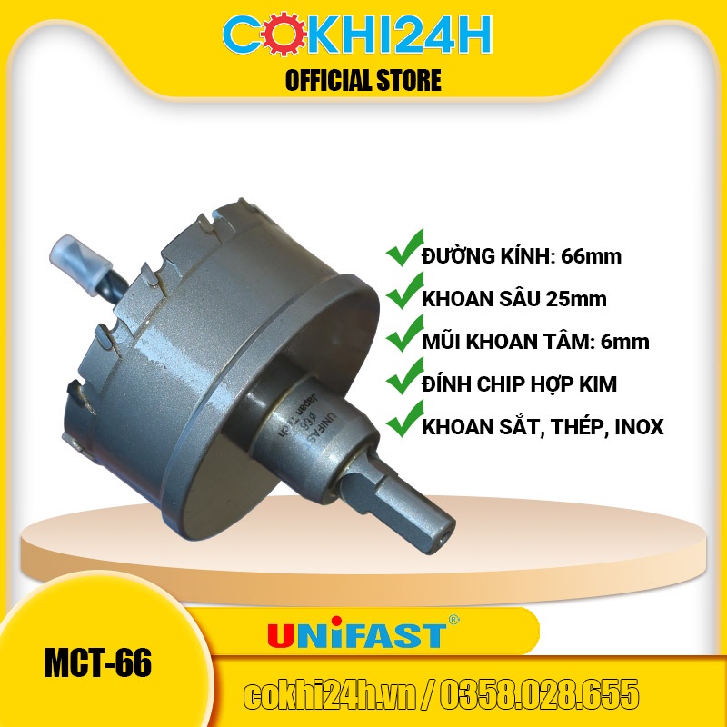 Mũi khoét 66mm Unifast MCT-66 hợp kim [ Phi 66 ]