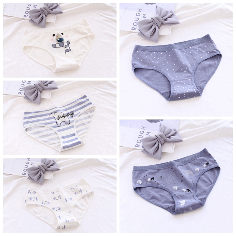New Cartoon Polar Bear Underwear Cotton Mid-rise Briefs Panties Girls Underpants